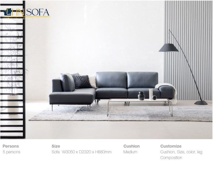 Mẫu sofa góc L HNS22 bọc da sang trọng