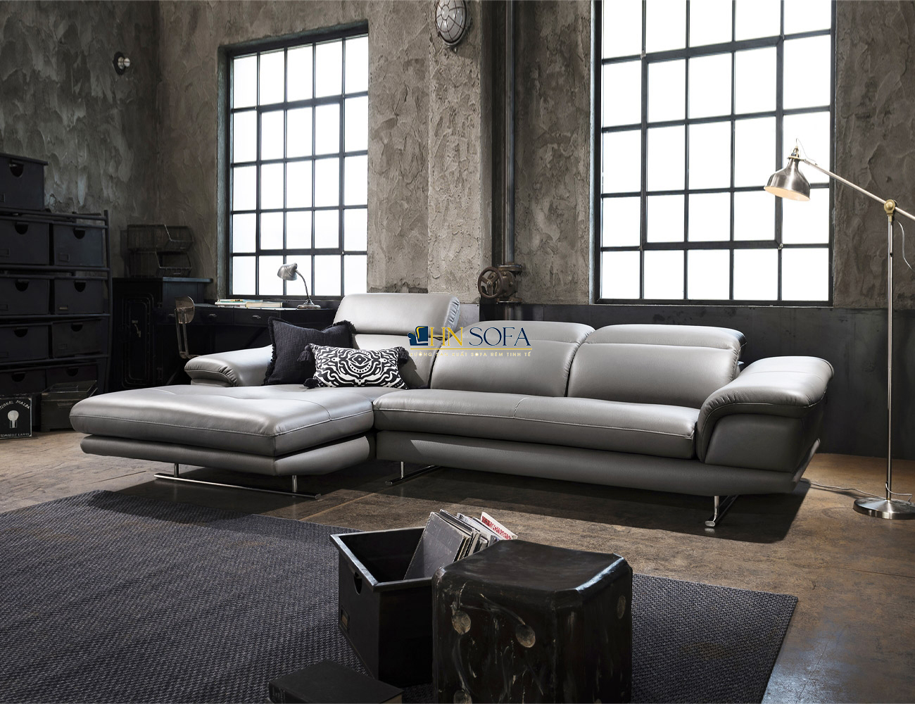 Vẻ đẹp đẳng cấp cùng Sofa góc L giả da Microfiber HNS76 - Ảnh 2