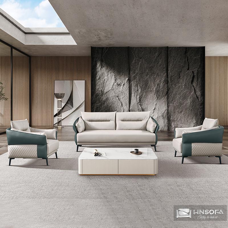 Bộ sofa bọc tiếp xúc da bò nhập khẩu Ý HNS232 - Ảnh 2