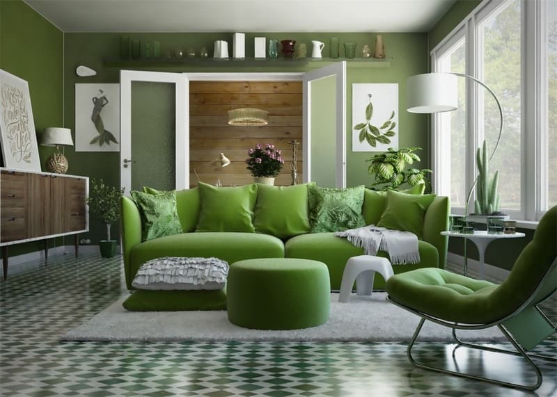 Sofa góc màu xanh rêu 