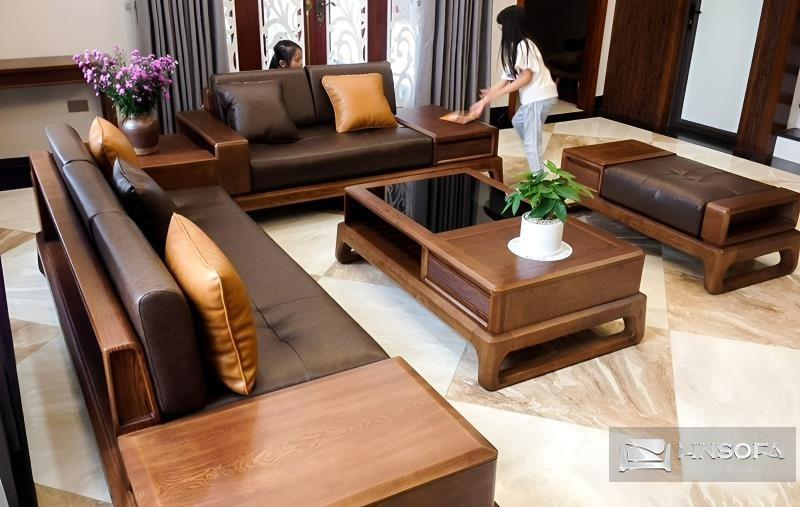 Mẫu thiết kế sofa tay gỗ bằng da sang trọng, cao cấp nhất 2023