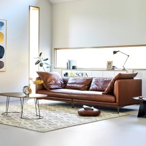 Sofa văng hiện đại HNS116 - màu da bò đẹp siêu sang theo mẫu mới nhất