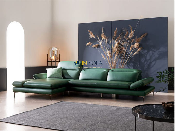 Sofa góc giả da Anh Quốc HNS53 với gam màu xanh độc đáo