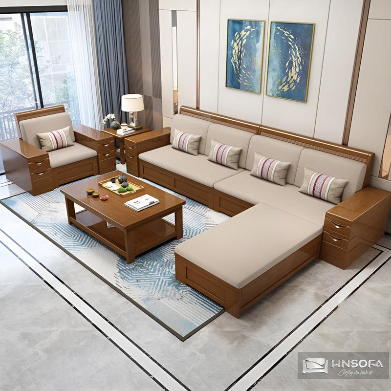 Sofa gỗ nguyên khối phù hợp cho không gian phòng khách rộng